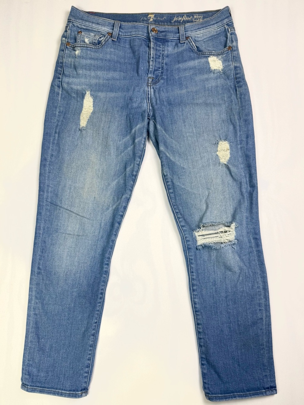 Seven For All Mankind Josefina Skinny Boyfriend Distressed Jeans Size 28